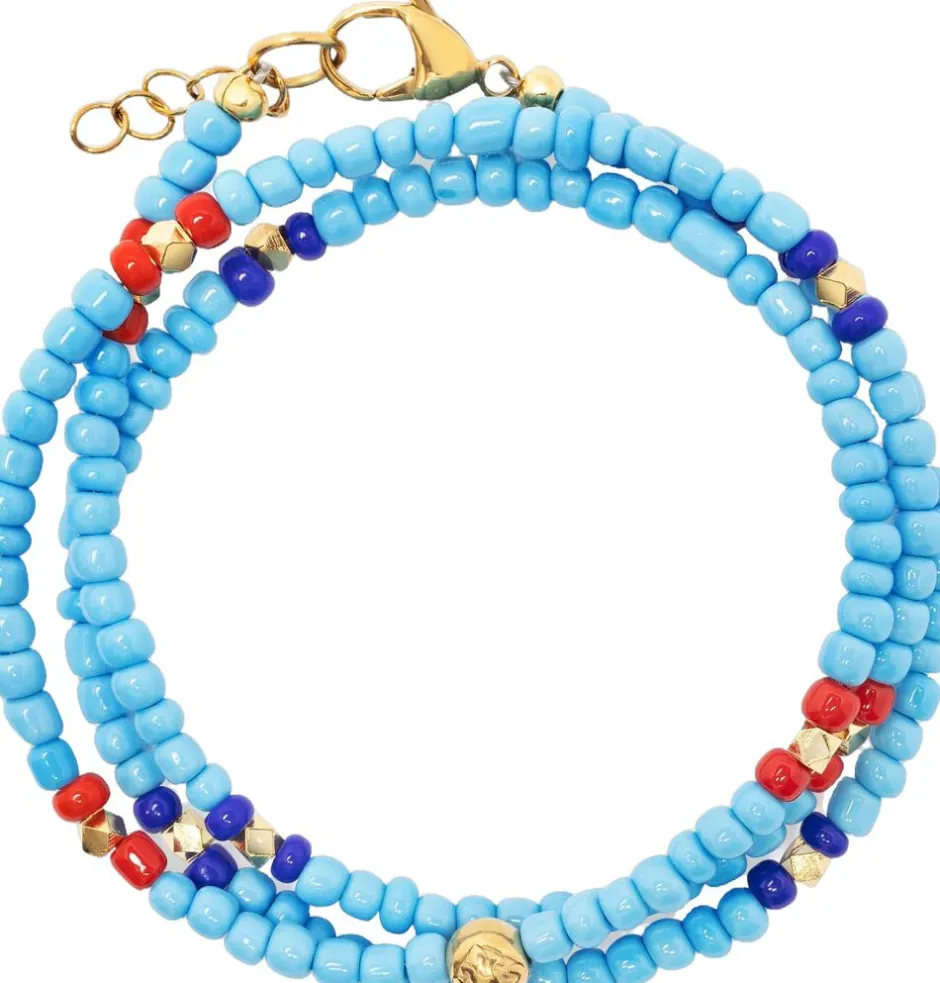 Nialaya Smykker>The Mykonos Collection - Vintage Turquoise, Red and Blue Glass Beads