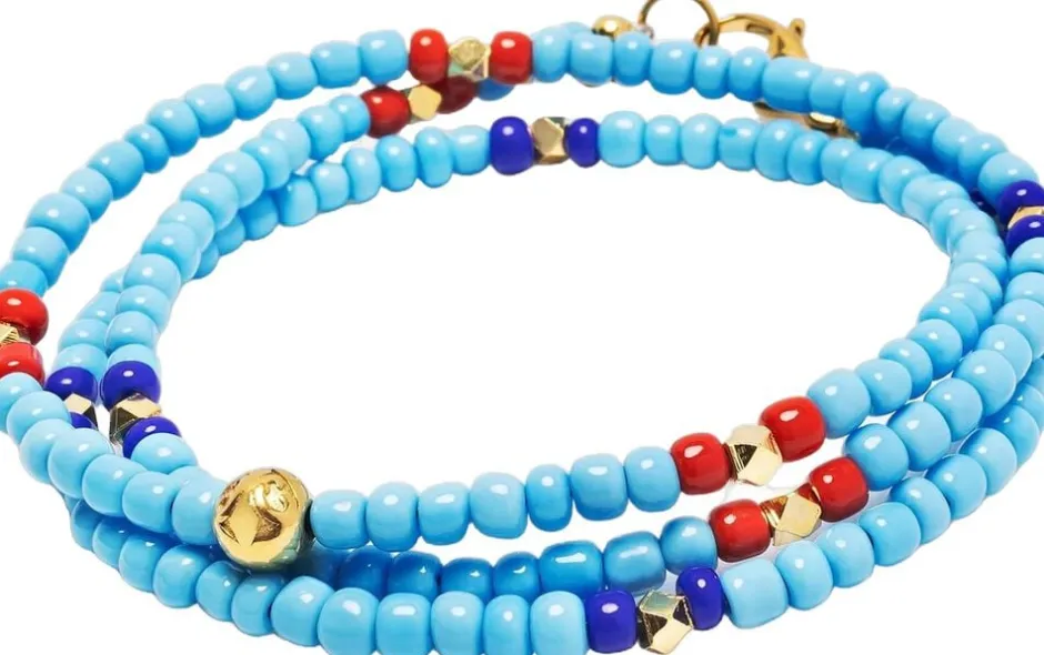Nialaya Smykker>The Mykonos Collection - Vintage Turquoise, Red and Blue Glass Beads
