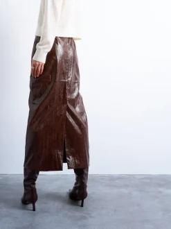 TSWENDY PU MIDI SKIRT-Topshop Clearance