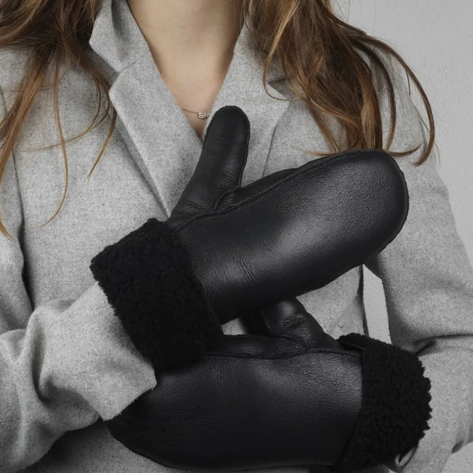 Lovelies Julegaver>VINSON - MITTENS - SHEEP SKIN WITH CURLY SHEARLING AROUND TH