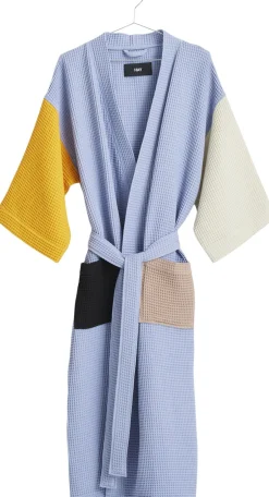 Dame Hay Morgenkåber & Kimonoer>Waffle Bathrobe-Dusty blue multi