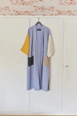 Dame Hay Morgenkåber & Kimonoer>Waffle Bathrobe-Dusty blue multi