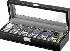 Best Watch Box 6 Watches Black Synthetic Ure
