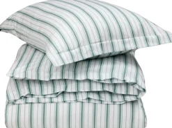 New White/Eucalyptus Striped Cotton Poplin Bed Set Sengetøj & Lagner
