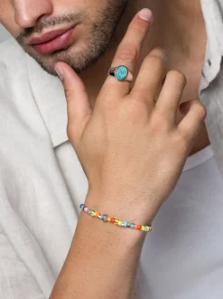 Outlet Wristband with Assorted Vintage Trifocal Beads and Silver Smykker