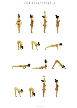 Poster & Frame Plakater & Rammer>Yoga Prints - Sun Salutation A Women Golden